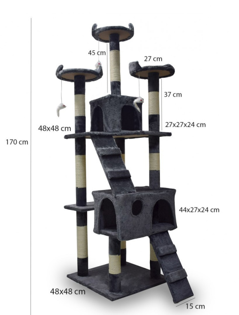 DUŻY STABILNY DRAPAK DOMEK ZABAWKA LEGOWISKO DLA KOTA KOTÓW SZARY 170cm DUŻY STABILNY DRAPAK DOMEK ZABAWKA LEGOWISKO DLA KOTA KOTÓW SZARY 170cm