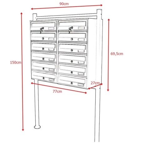 Skrzynka pocztowa lokatorska 2x6 (grafitowa) na 12 wrzutów stojąca