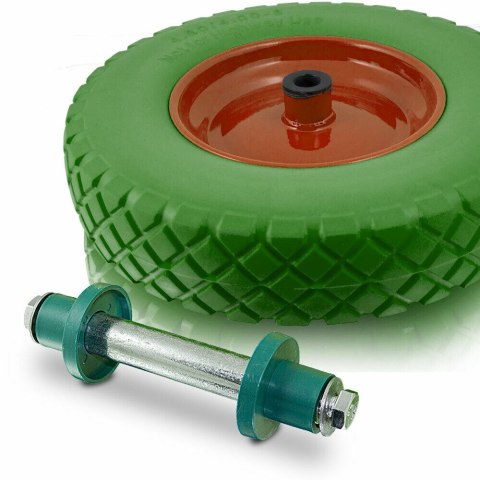 Taczka ogrodowa z zielonym kołem PU do 250kg 100l Taczka ogrodowa z zielonym kołem PU do 250kg 100l