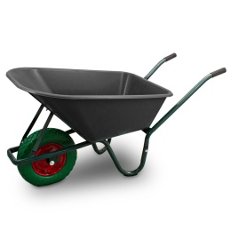 Taczka Ogrodowa/Budowlana Jednokołowa 100L 250kg Misa PVC CZARNA Zielone koło PU
