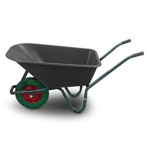Taczka Ogrodowa/Budowlana Jednokołowa 100L 250kg Misa PVC CZARNA Zielone koło PU