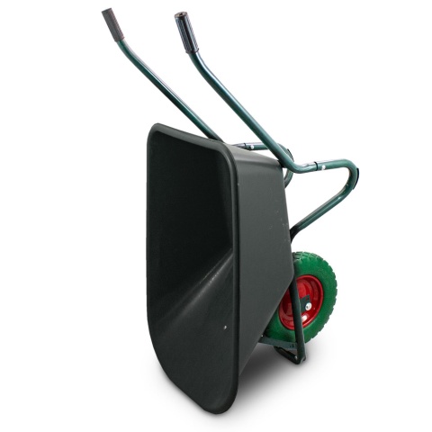 Taczka Ogrodowa/Budowlana Jednokołowa 100L 250kg Misa PVC CZARNA Zielone koło PU