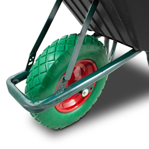 Taczka Ogrodowa/Budowlana Jednokołowa 100L 250kg Misa PVC CZARNA Zielone koło PU