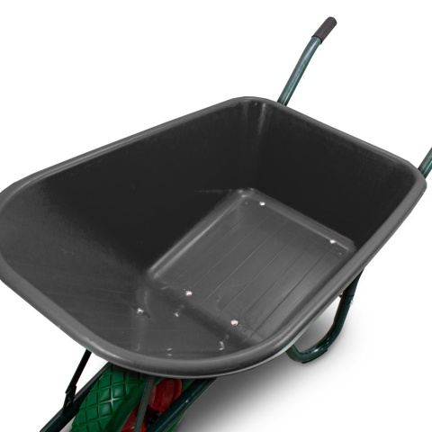 Taczka Ogrodowa/Budowlana Jednokołowa 100L 250kg Misa PVC CZARNA Zielone koło PU
