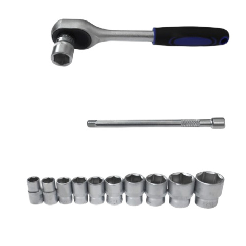 Grzechotka 3/8" + przedłużka 150mm + 10 nasadek sześciokątnych Grzechotka 3/8" + przedłużka 150mm + 10 nasadek sześciokątnych