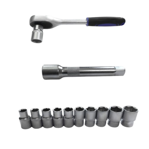 Grzechotka 1/2" + przedłużka 125mm + 10 nasadek sześciokątnych Grzechotka 1/2" + przedłużka 125mm + 10 nasadek sześciokątnych