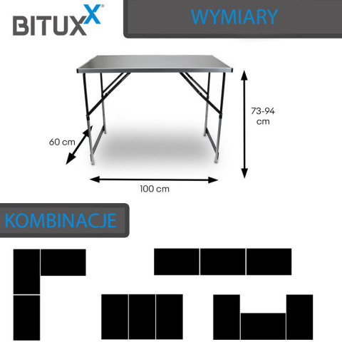 Stół wielofunkcyjny kempingowy składany regulowany 100x60cm 3 sztuki Stół wielofunkcyjny kempingowy składany regulowany 100x60cm 3 sztuki