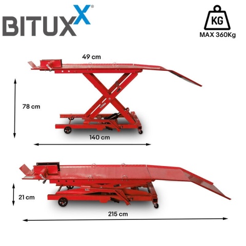 Podnośnik nożycowy hydrauliczny platforma serwisowa do 360kg czerwony Podnośnik nożycowy hydrauliczny platforma serwisowa do 360kg czerwony