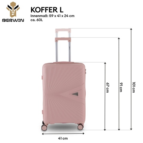 Zestaw 4 Walizek BERWIN ABS – Matowy Róż | XL, L, M + Kuferek, lekkie i odporne