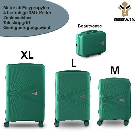Zestaw 4 Walizek BERWIN ABS – Morska Bryza (Turkus / Morski) | XL, L, M + Kuferek