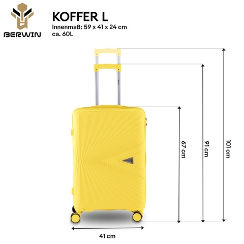 Zestaw 4 Walizek BERWIN ABS – Żółty Tropikalny (XL + L + M + Kuferek)