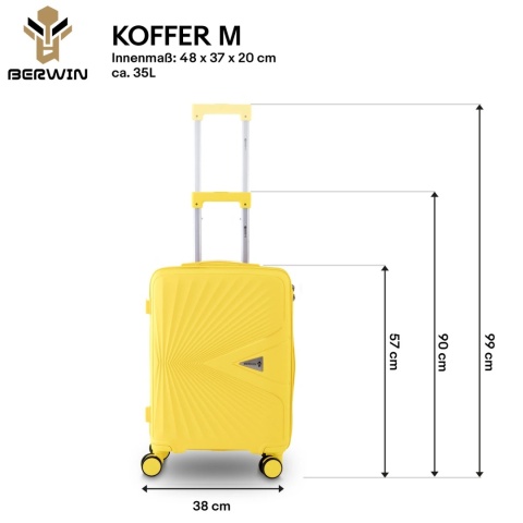 Zestaw 4 Walizek BERWIN ABS – Żółty Tropikalny (XL + L + M + Kuferek)