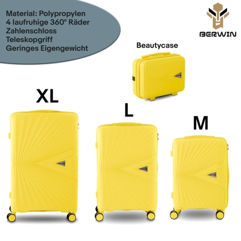 Zestaw 4 Walizek BERWIN ABS – Żółty Tropikalny (XL + L + M + Kuferek)