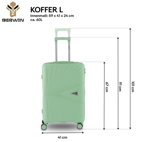 Zestaw 4 walizek BERWIN ABS – Miętowy / Mięta (XL, L, M + Kuferek)