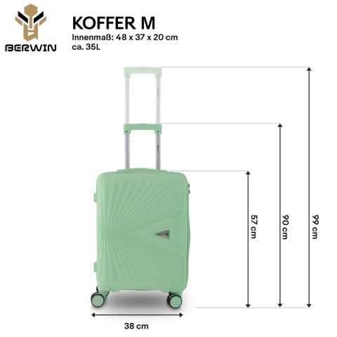 Zestaw 4 walizek BERWIN ABS – Miętowy / Mięta (XL, L, M + Kuferek)