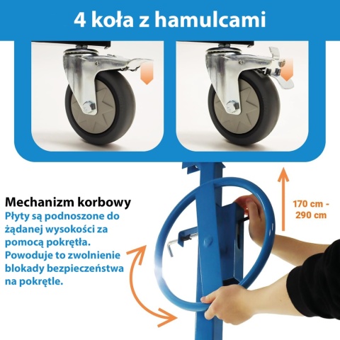 Podnośnik do płyt karton-gipsowych GK OSB 17-290cm do 40kg