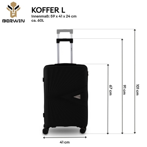 Zestaw 4 Walizek BERWIN ABS – Czarne | XL, L, M + Kuferek, obrotowe kółka 360°