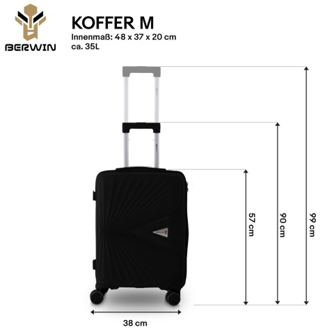 Zestaw 4 Walizek BERWIN ABS – Czarne | XL, L, M + Kuferek, obrotowe kółka 360°
