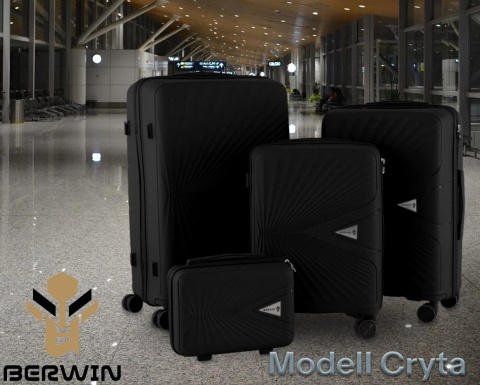 Zestaw 4 Walizek BERWIN ABS – Czarne | XL, L, M + Kuferek, obrotowe kółka 360°