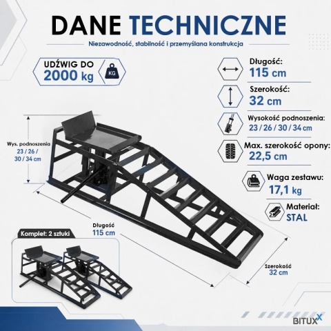 2x Rampa najazdowa podnośnik hydrauliczny najazdy 2T BITUXX czarne