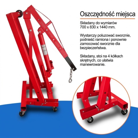 Podnośnik do Silników 2T Żuraw Warsztatowy Hydrauliczny Składany BITUXX Czerwony