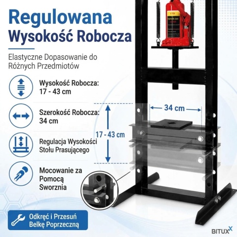 Profesjonalna Czarna Prasa Hydrauliczna 6T BITUXX – Prasa Warsztatowa do Łożysk i Tulei 6 Ton
