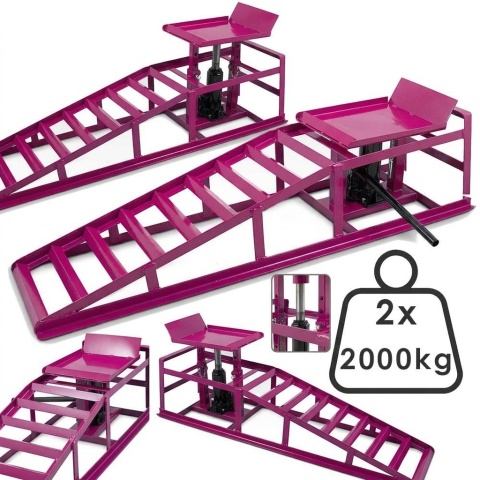 Rampy samochodowe z podnośnikiem hydraulicznym 2x2000kg magenta